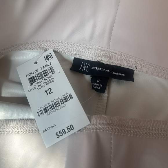 INC International Concepts Cream Beige faux leather Pants - Picture 2 of 5